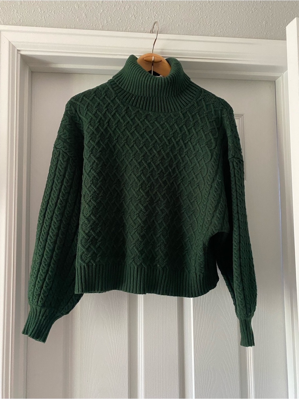 Tahari Cable Knit Turtleneck Sweater Stretchy Green Size Large